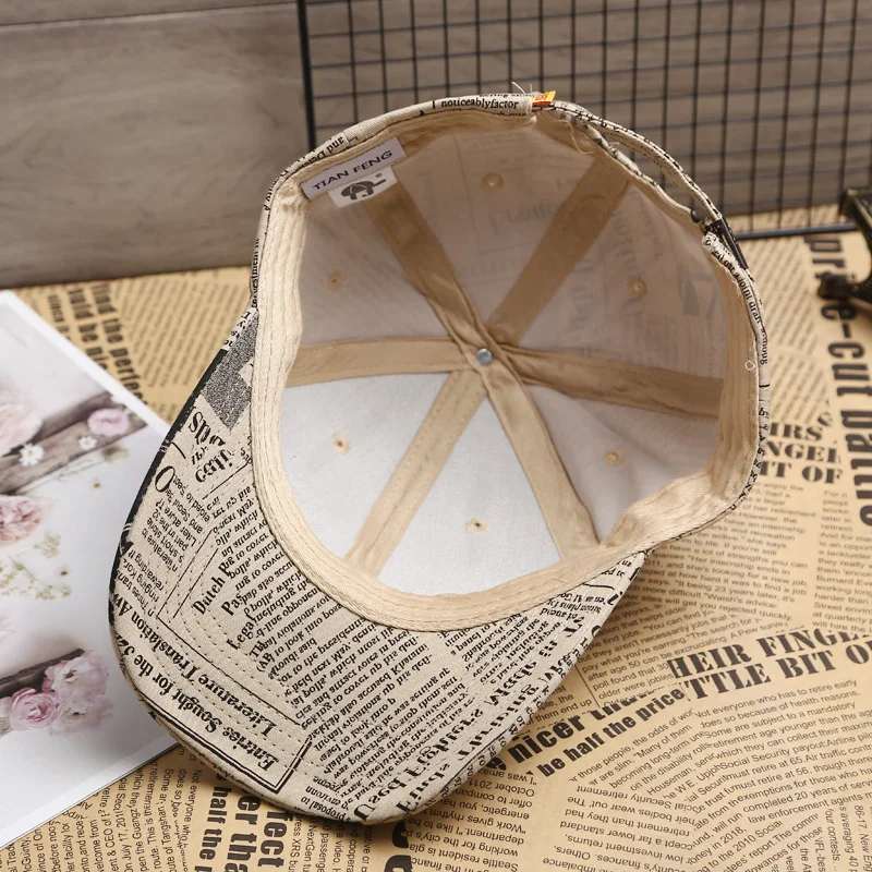 2021 New Lnstitute Style Baseball Cap Male Korean Retro Style Wild Caps Newspaper Design Simple Fashion Sun Hat 4