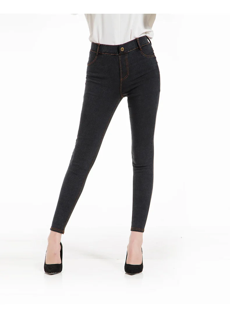 Модные женские туфли узкие Стрейчевые джинсы высокое качественные Леггинсы Джеггинсы карандаш дамские узкие брюки Леггинсы Джинсы Для женщин s Костюмы - Цвет: black