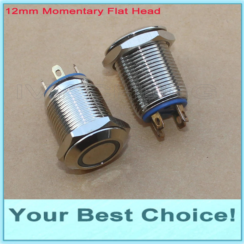 

100pcs/Lot 12mm Waterproof Momentary Ring LED Illuminated Metal Push Button Switch with Flat Head (DHL Free Shipping)