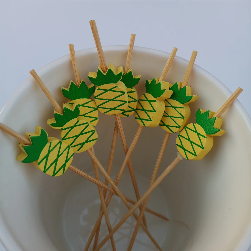 100x Pineapple Cocktail Picks Disposable Bamboo Food/Fruit Sticks Toothpicks for Snack Picks Cupcake Topper Sandwich Tools