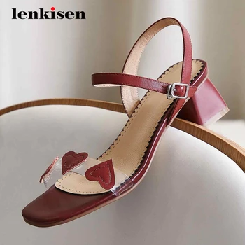 

Lenkisen french romantic heart dating daily wear square toe buckle straps med square heel beauty lady design summer sandals L35