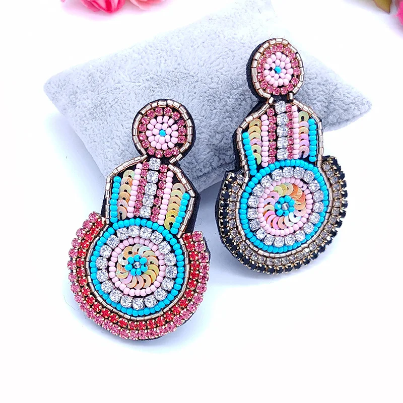 Oorbellen Boho Trendy Pink Flowers Stud Earrings For Women Wedding Party Jewelry Boho Metal Earrings Female Yellow