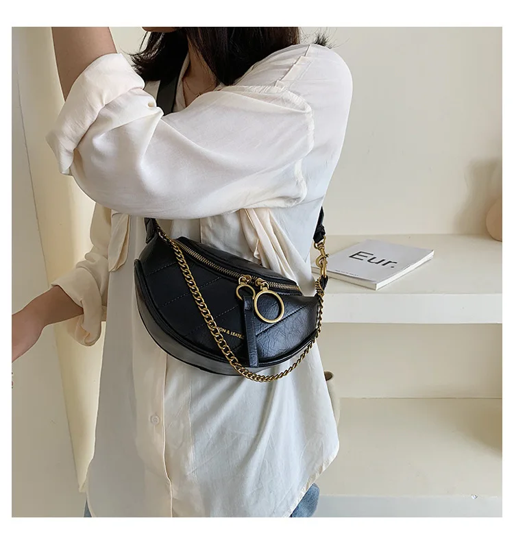 Женская сумка через плечо высокого качества женские новые модные сумки роскошная сумка на плечо с цепочкой Повседневная сумка почтальона сумка на пояс - Цвет: Черный