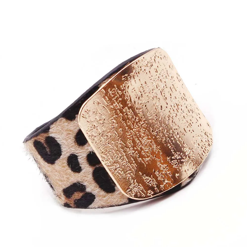 Women Leather Bracelet Fashion Punk V Word Wide Wristband Cuff Wrap