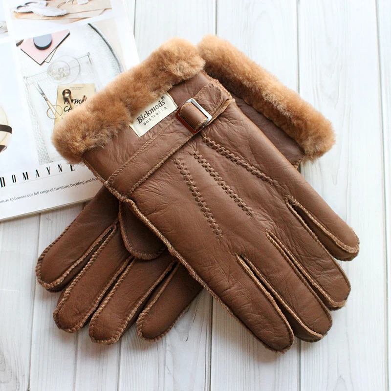 Sheepskin Fur Gloves Men's Thick Winter Warm Large Size Outdoor