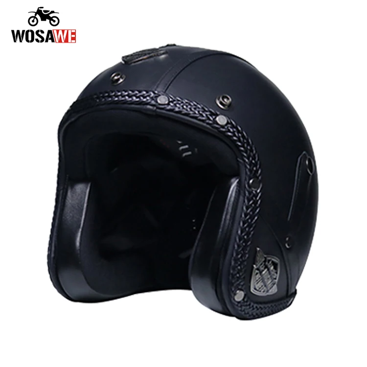 

WOSAWE Motorcycle Helmet PU Leather Bike Open Face Motobike EPS Lining Breathable casco moto Helmet Unisex 30