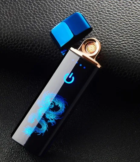 Китайский дракон Usb Зажигалка Вольфрам турбо прикуриватель для курения экран отпечатков пальцев Индукционная Электронная зажигалка подарки - Цвет: blue dragon