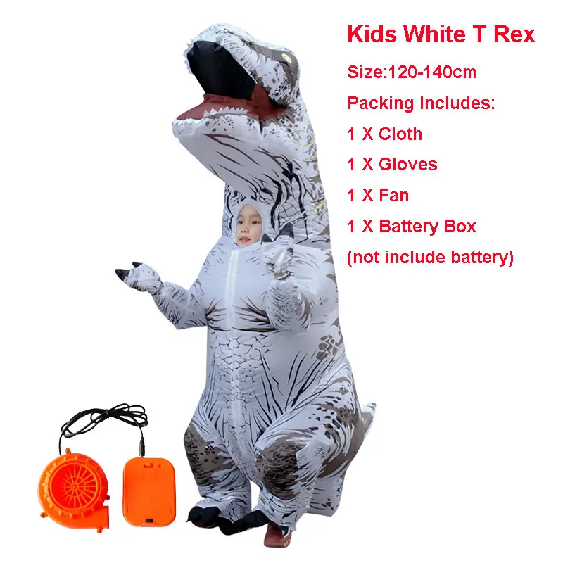 KOOY надувной костюм динозавра T REX костюмы наездника Пурима Карнавальный костюм для вечеринки косплей костюм на Хэллоуин для мужчин женщин детей - Цвет: white kids