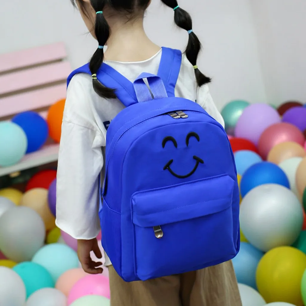 

Children's Backpacks Trend Solid Color Cute Nylon Children Shoulder Bag Emoticon Smiley Face Backpack Teenage Girls Book Bags