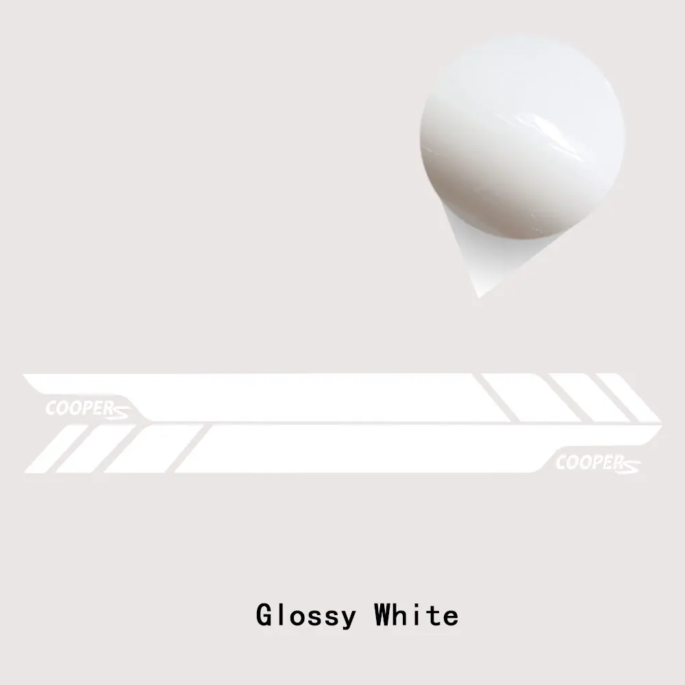 glossy white 2 шт. автомобильный Стайлинг Cooper S графика виниловая наклейка гоночная дверь боковые полосы наклейка для MINI Cooper S F56 JCW One Аксессуары - Название цвета: glossy white