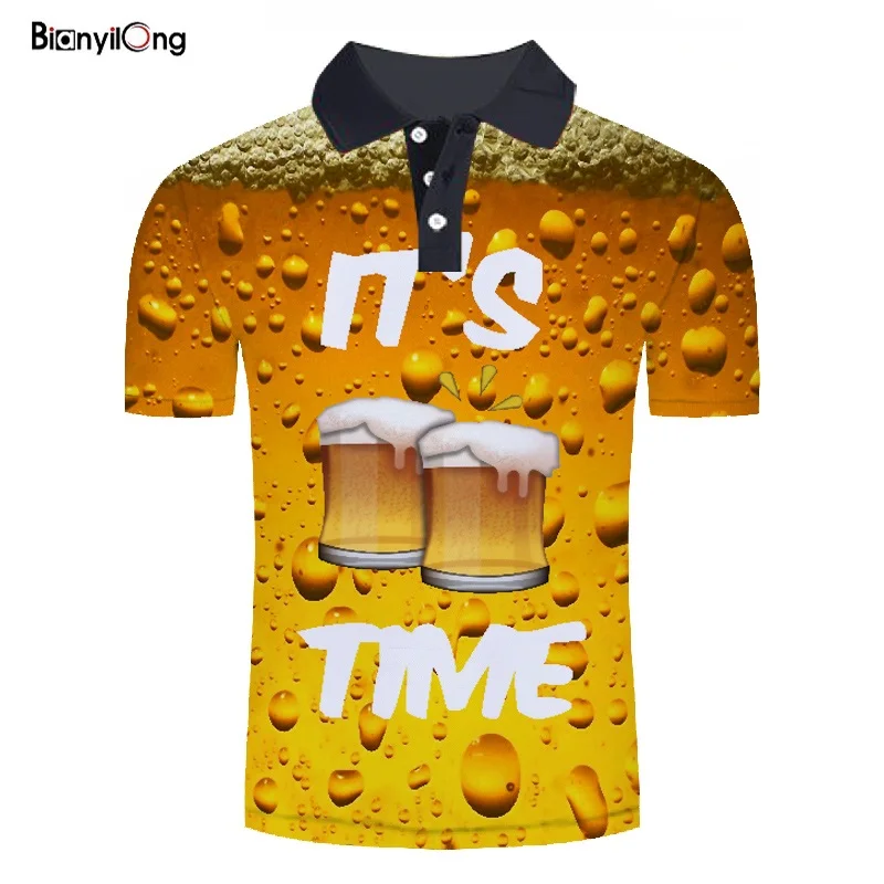 

BIANYILONG 2019 new Summer men polo shirt men short sleeve 3D beer printed polos mens shirts tops polos shirt polo homme polo