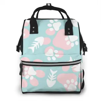 

Mummy Bag Fishbone And Animal Paws Nappy Backpack Large Capacity Stroller Bag Mom Baby Multi-function Waterproof Diaper Bag