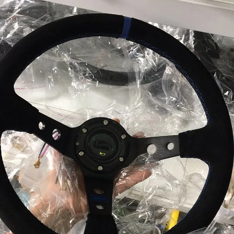 OM Universal 14 inches 350mm Car Sport Steering Wheel Racing Type Suede Leather car steering wheel
