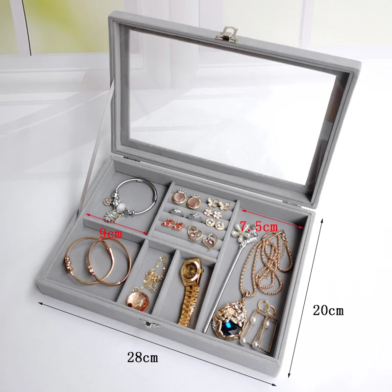 Hot Sales Fashion Portable Velvet Jewelry Ring Jewelry Display Organizer Box Tray Holder Earring Jewelry Storage Case Showcase 
