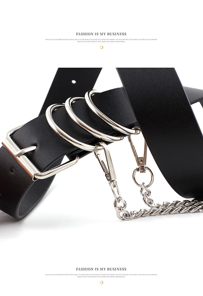 New Women Leather Chain Ring Belt Female Square Pin Buckle Waistband White Black Fashion Hot Waist Belt For Jeans Trousers Z20