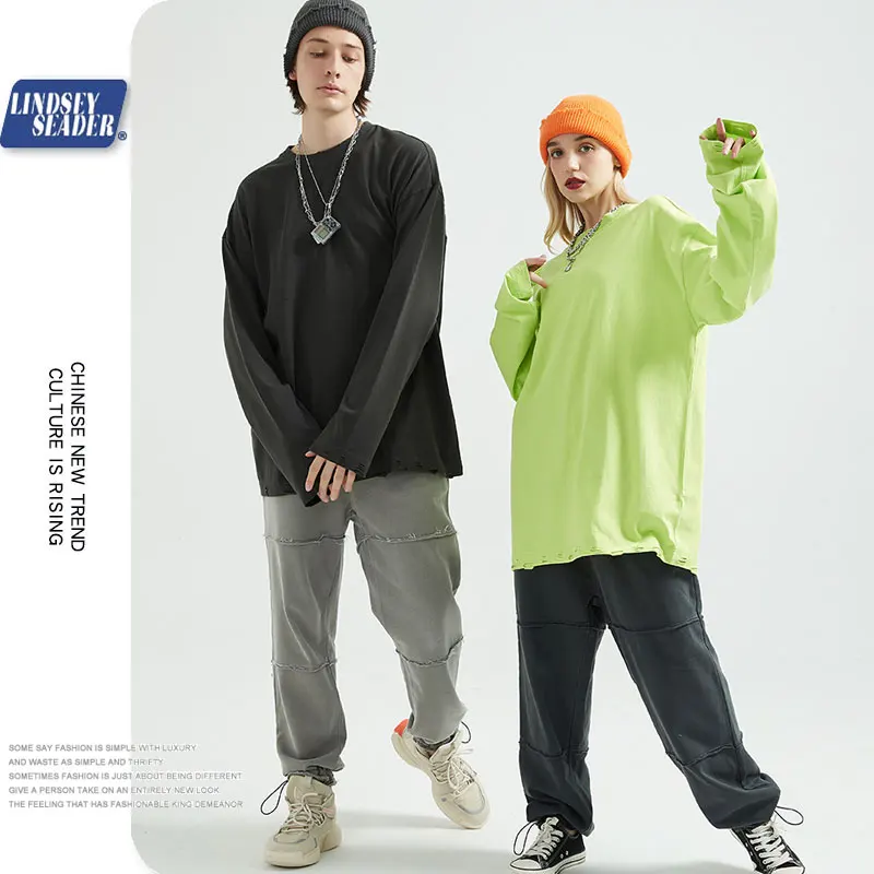 Весна Осень 2020 одноцветные Футболки с длинным рукавом мужские длинные футболки