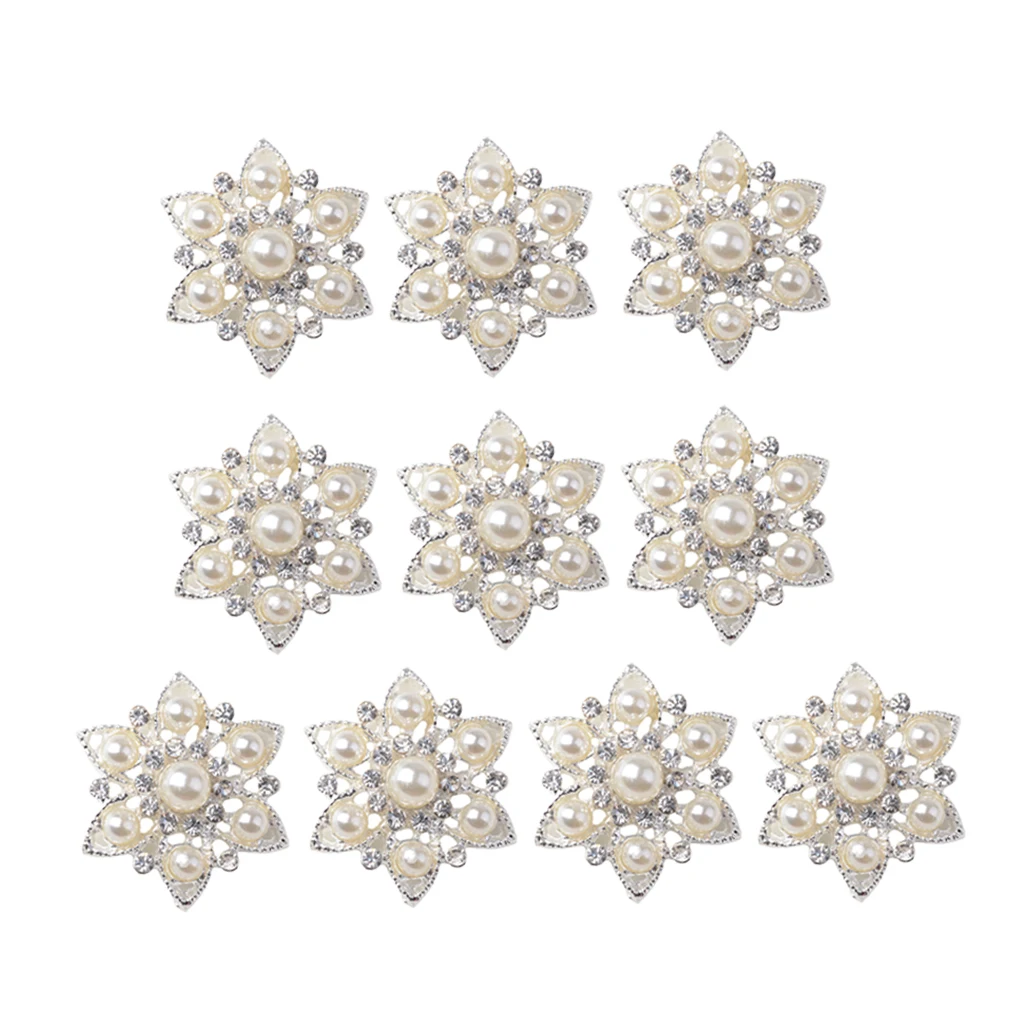 10x Handmade Flower Rhinestone Buttons Flatback Crystal Pearl Embellishments
