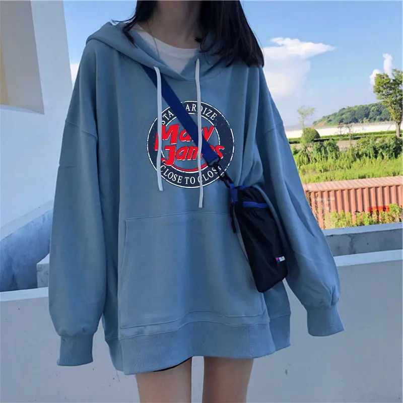 

HOUZHOU Winter Clothes Women 2020 Korean Style Thin Sweatshirts Loose Hoodies for Teen Girls Hooded Ladies Tops Cute Long Hoodie