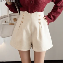 2021 inverno woolen shorts moda feminina estilo coreano cintura alta calças curtas mujer solto perna larga senhoras shorts branco marrom preto
