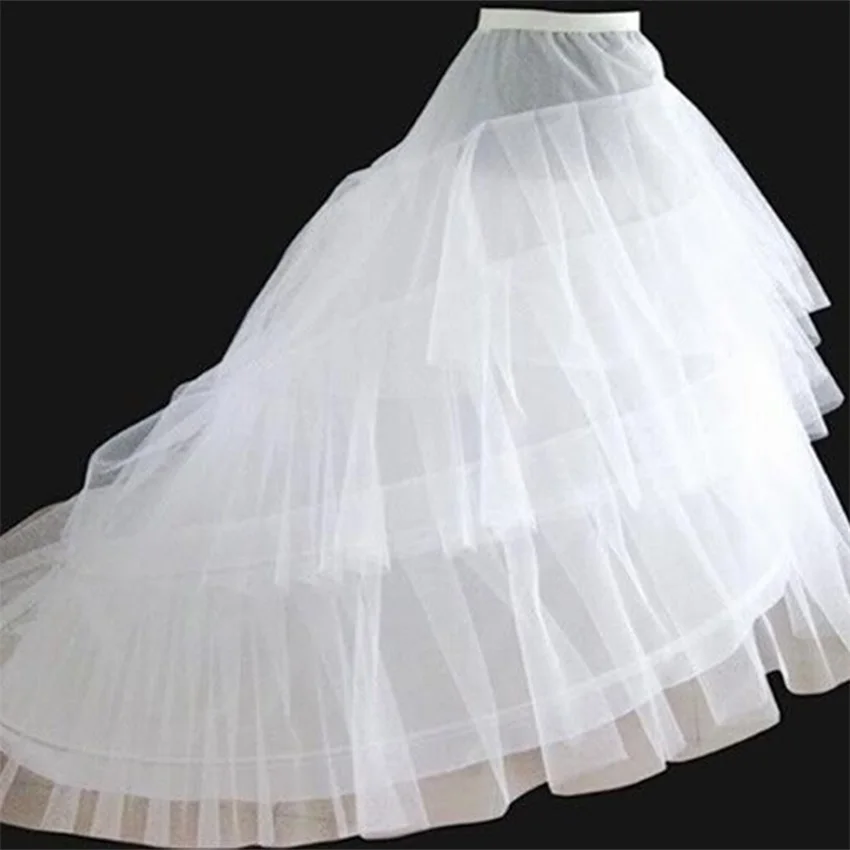 Free shipping High Quality White Petticoat Train Crinoline Underskirt 3-Layers 2 Hoops For Wedding Dresses Bridal Gowns