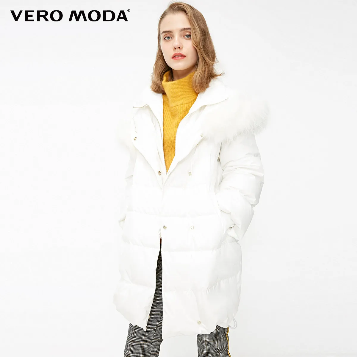 Vero Moda женский съемный воротник из меха енота большой шнурок Высокий воротник вниз Куртка парка пальто | 318412540