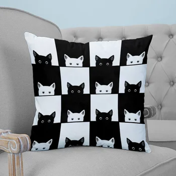 

Geometic Black White Plaid Cat Printed Throw Pillow Case Plush fabric Pillowcase Home Decorative Pillow Hot