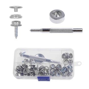

New 62 Pcs Iron Boat Marine Canvas Fabric Snap Cover Button Socket Kit Tool Accessories