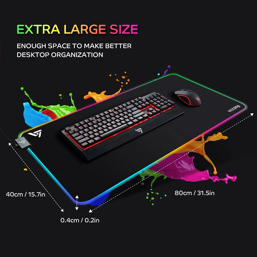 VicTsing PC247 RGB коврик для мыши большой игровой коврик для мыши XXL водонепроницаемый нескользящий резиновый Настольный коврик для ПК ноутбука коврик для мыши геймера