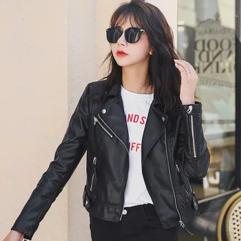 

Classic Leather Jacket Women New Pu Faux Leather Biker Jacket Fashion Wild Candy Color Motorcycle Coat Short Black Outerwear