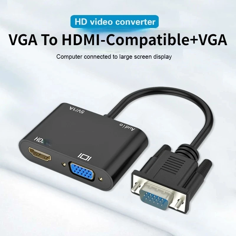 

vga to HDMI-Compatible Adapter VGA Splitter with 3.5mm Audio Converter Support Dual Display for PC Projector HDTV Multi-port VGA