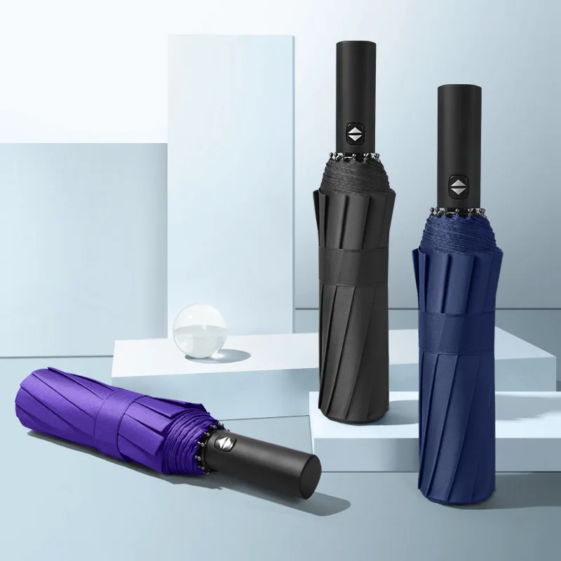 

Automatic Folding Umbrella Business 12 Bone a Tandem Rain Or Shine Dual-Use Rain Umbrella Ten-Rib Three-Fold Umbrella