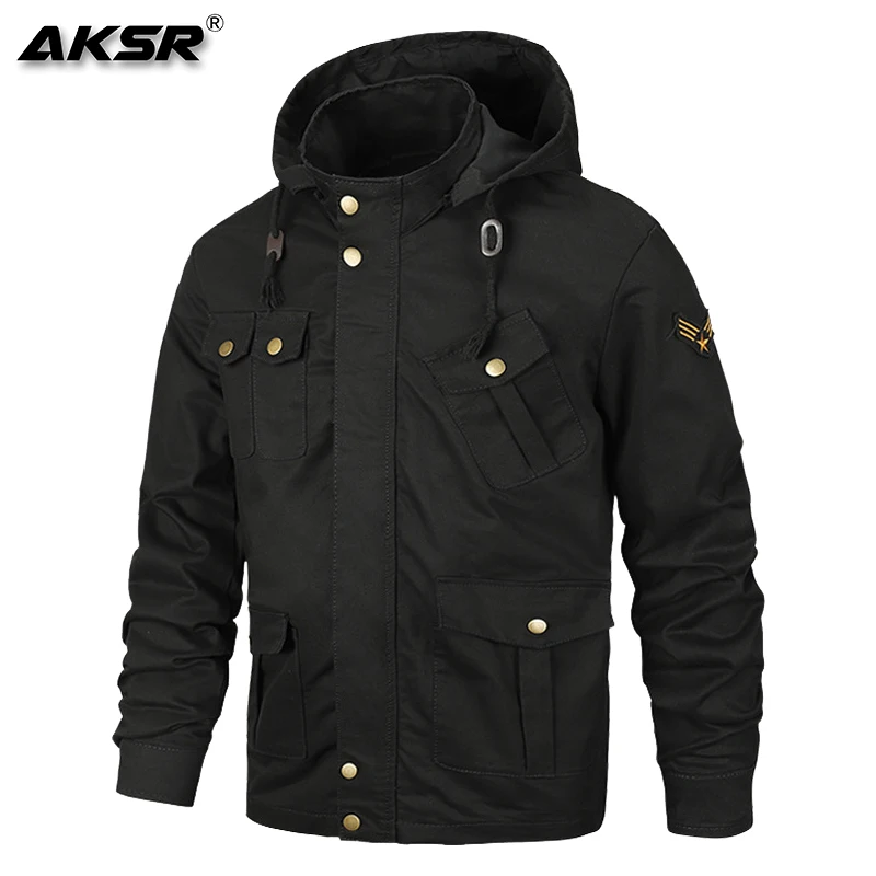 

AKSR Autumn 2020 Mens Jacket Thermal Cotton Outerwear Military Hooded Jacket Male Plus Size Jackets Brand Coat Men Clothing
