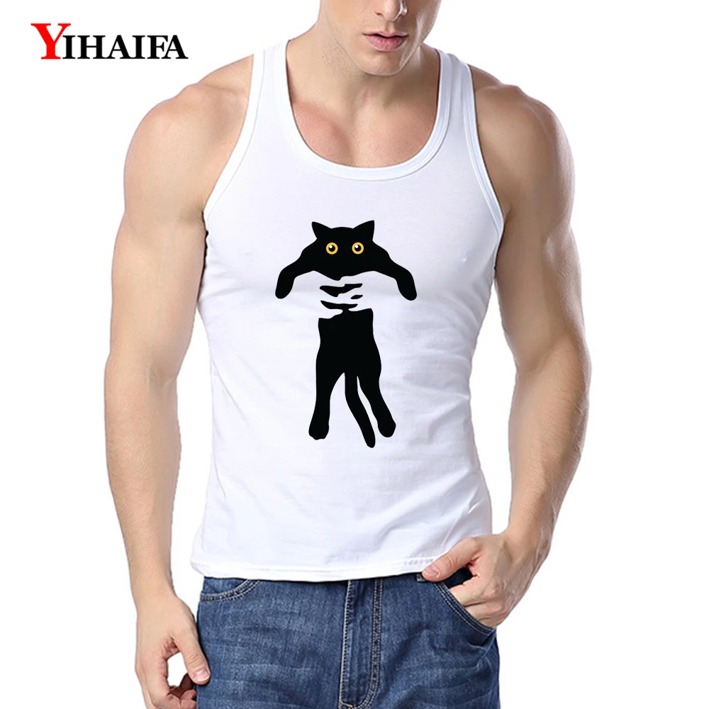 

YIHAIFA Men Tank Top Sleeveless Undershirt Cat Printed Mens Fitness Shirt Singlet Bodybuilding Workout Gym Vest Tees