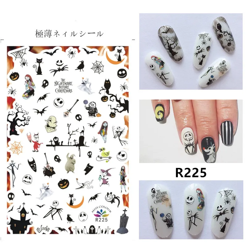 1pc Halloween water transfer nail art stickers decals nails decorations manicure tools pumpkin skull design 3