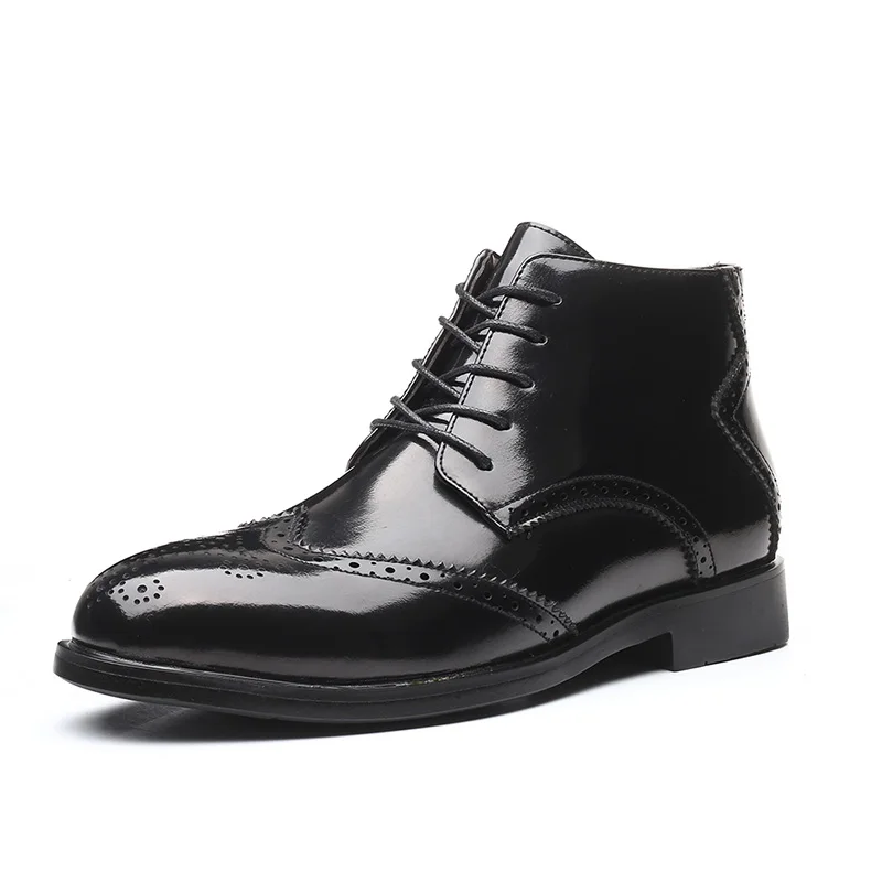 ROXDIA brand plus size 39-48 PU leather men boots autumn formal work shoes male lace up man ankle boots British style RXM147 - Цвет: black men boots