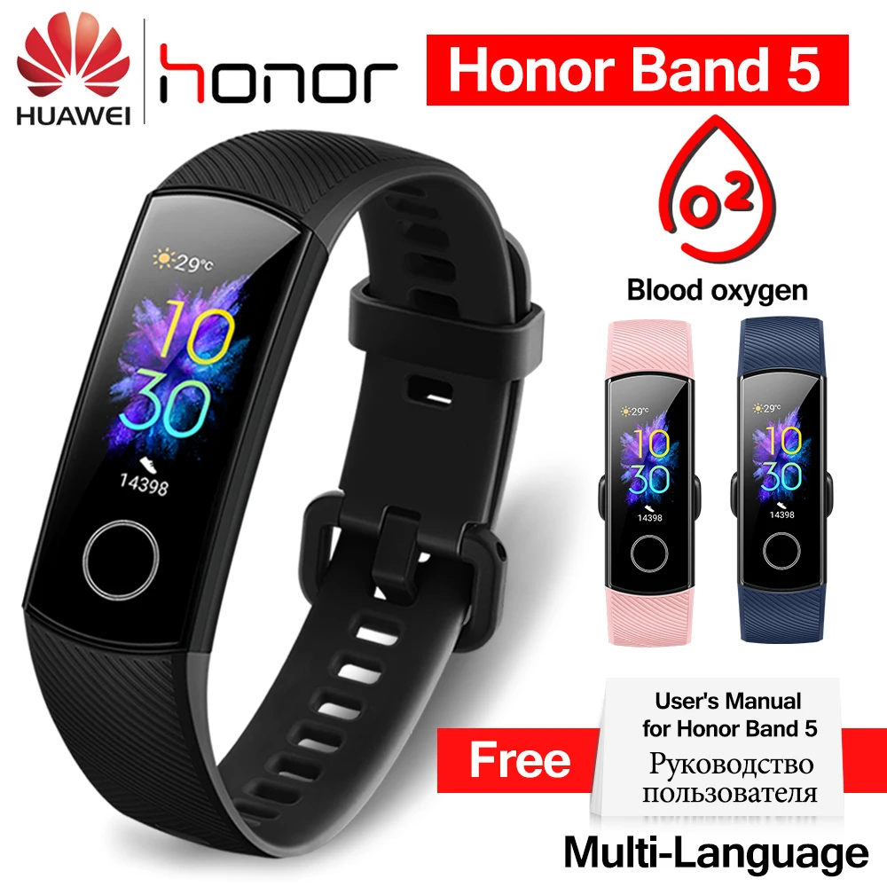 

Huawei Honor Band 5 Smart Band Oximeter AMOLED Color Huawei Smart Wristband Swim Detect Heart Rate Sleep Nap Fitness Honor Band5