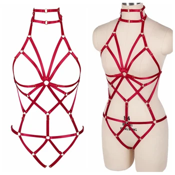 

Body Harness Lingerie Set Red Sexy Plus Size Garter Belts Strappy Tops Cage Frame Triangle Goth Punk Dance Halloween Clothing