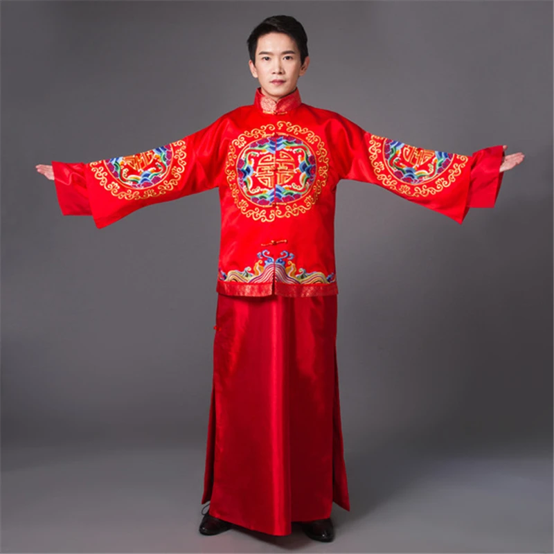 Китайский Свадебный костюм Бабочка мужской шоу Hanfu свадебное платье Красный