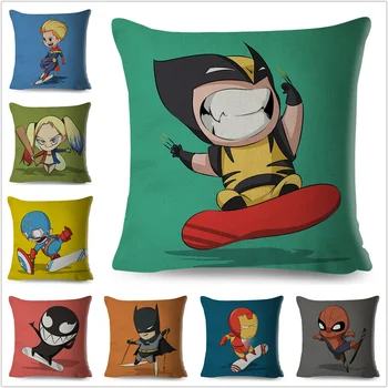 

Cute Cartoon Colorful Super Hero Cushion Cover Superhero Marvel Avengers Pillowcase Linen Pillow Case for Sofa Car Home
