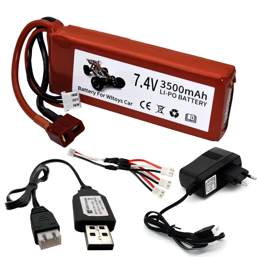 

2s 7.4V 3500mAh Lipo Battery Charger Sets for Wltoys 144001 124016 124017 124018 124019 104001 12428 12423 RC Car Parts Battery