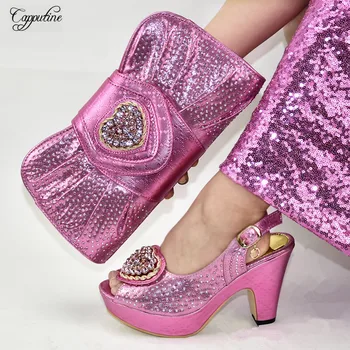 

Elegant pink high heel shoes and handbag luxury sandals with purse set for wedding/party 9310-2 Heel Height 10.5CM
