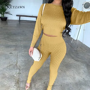 

Delicate Knitted Suit Two Piece Set Top and Pants Set Women Long Sleeve Skinny Sweater 2 Piece Set Women Autumn Winter Outfits