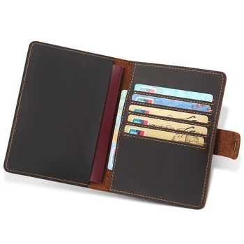 

Top Layer Cowhide Passport Holder Retro Style Unisex Short Wallet Casual Cards Case Soft Purse