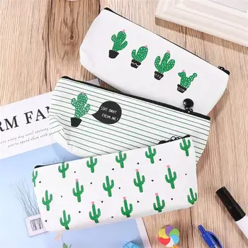 

3pcs Cactus Printed Canvas Pencil Case Pen Bag Makeup Bag Pouch Creative Learning Product Stationery Party Favors Awesome Gift