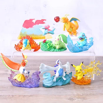 

Desktop Figure 3 Monsters Chikorita Dragonite Lugia Totodile Ho-Oh Anime Action Figures Collectible Model Toy 8pcs/set