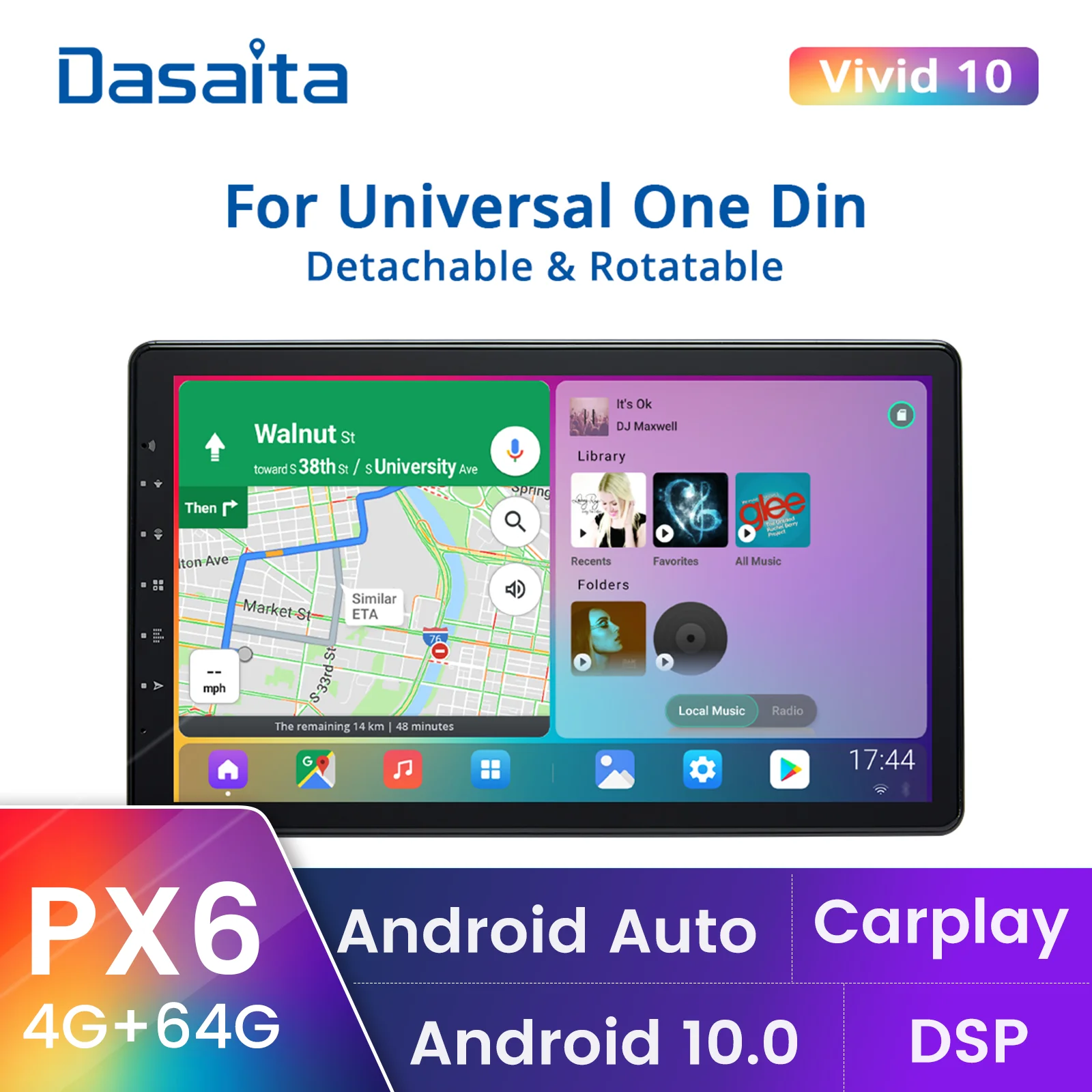 Автомобильный радиоприемник Dasaita Vivid 1 Din сенсорный экран 13 3 дюйма 2K 1920*1080 Apple Carplay