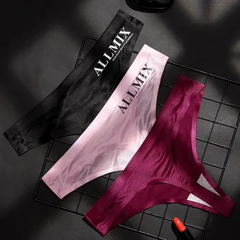 

Women's Panties Sexy Lettered Lingerie Femme Sexy Transparent Ice Silk Tangas Sports Seamless Women T-Back Underwear G-string