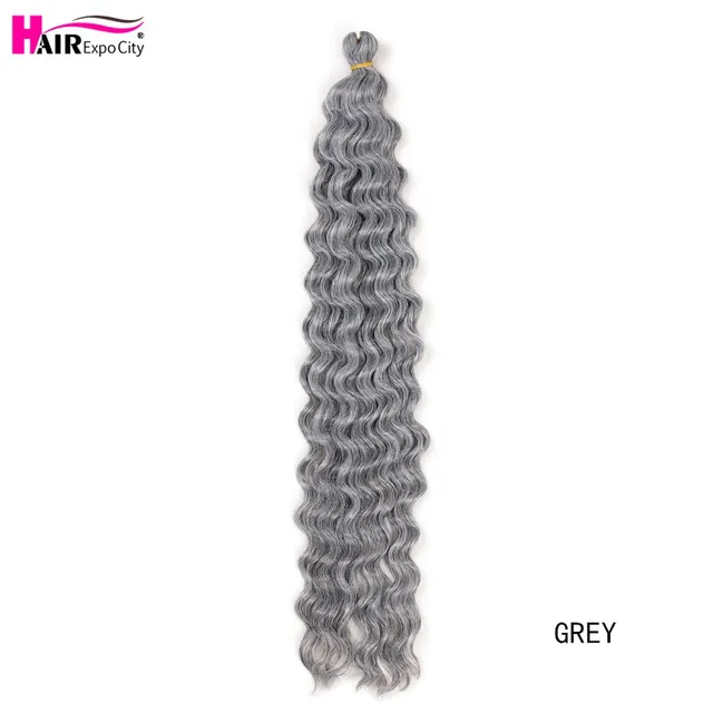 22-28 Inch Deep Wave Twist Crochet Hair Natural Synthetic Braid Hair Afro Curls Ombre Braiding Hair Extensions Hair Expo City #Grey