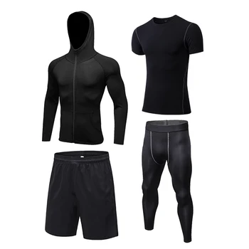 

2020 New 4 Pcs Running Set Men Jacket+Shirt+Shorts+Pants Sport Suit Outdooer Training Morning Run Sportswear Jogging Suit Men