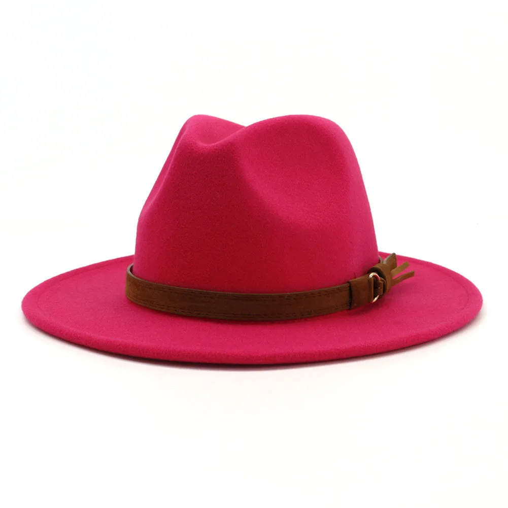 Винтаж сплошной цвет фетровый котелок с широкими полями Fedora Hat Зима флоппи Женская кепка Джаз горра Европейский Американский Круглый Кепка s котелок шапки